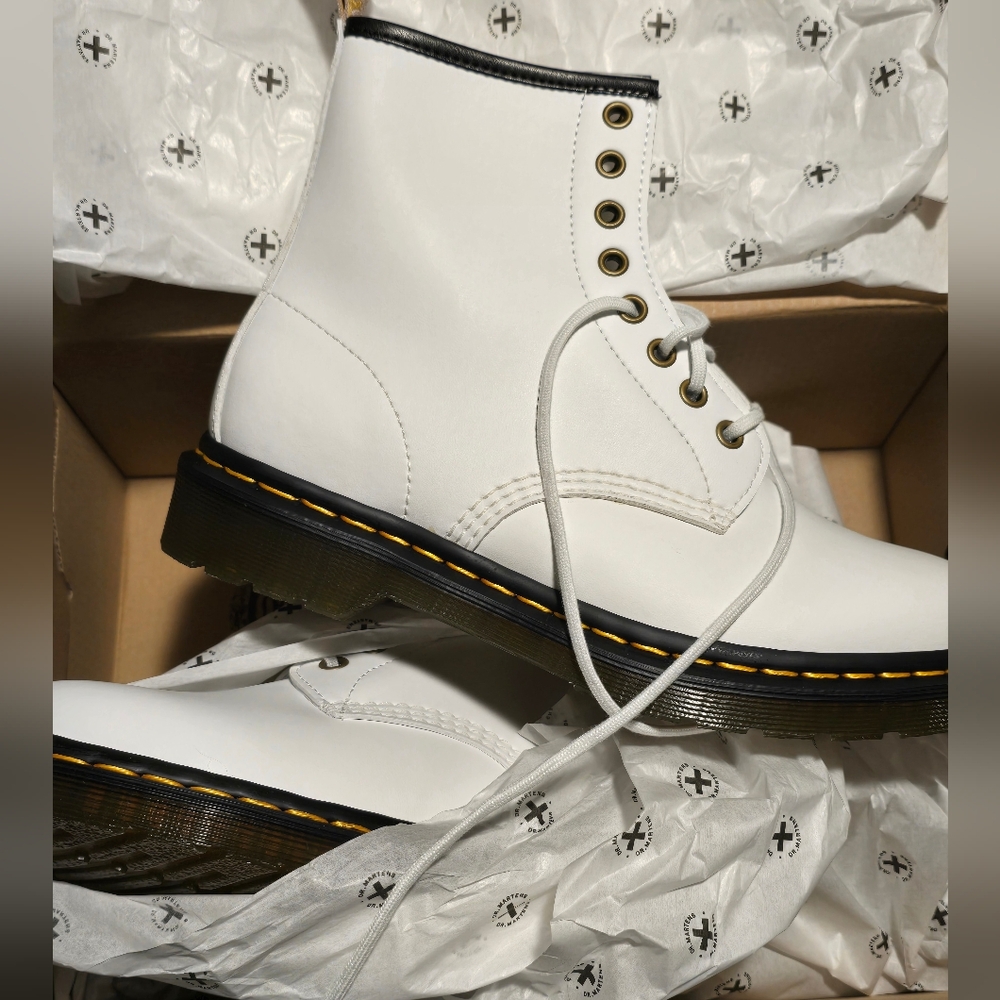 Dr. Martens Vegan 1460 White Kemble Boots - Picture 2 of 4